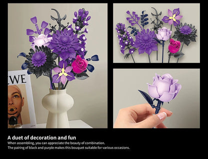 BuildMOC Purple Rose Botanical Building Block Set,Gothic Decor Artificial Rose Flower Bouquet Model Toys Valentines Day Gifts terrifictrend