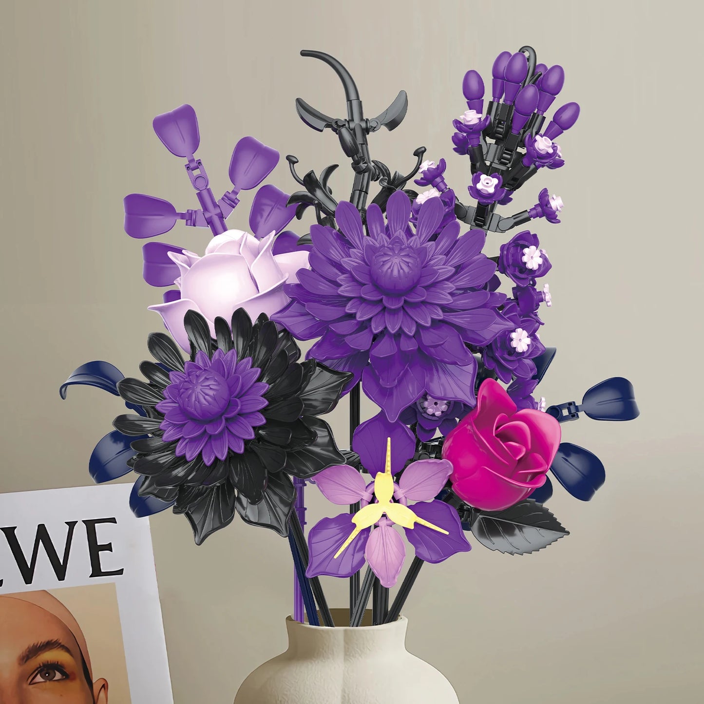 BuildMOC Purple Rose Botanical Building Block Set,Gothic Decor Artificial Rose Flower Bouquet Model Toys Valentines Day Gifts terrifictrend