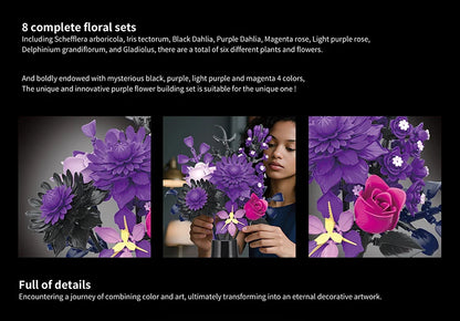 BuildMOC Purple Rose Botanical Building Block Set,Gothic Decor Artificial Rose Flower Bouquet Model Toys Valentines Day Gifts terrifictrend