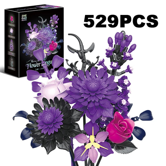 BuildMOC Purple Rose Botanical Building Block Set,Gothic Decor Artificial Rose Flower Bouquet Model Toys Valentines Day Gifts terrifictrend