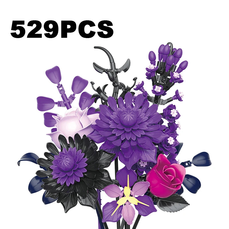 BuildMOC Purple Rose Botanical Building Block Set,Gothic Decor Artificial Rose Flower Bouquet Model Toys Valentines Day Gifts terrifictrend