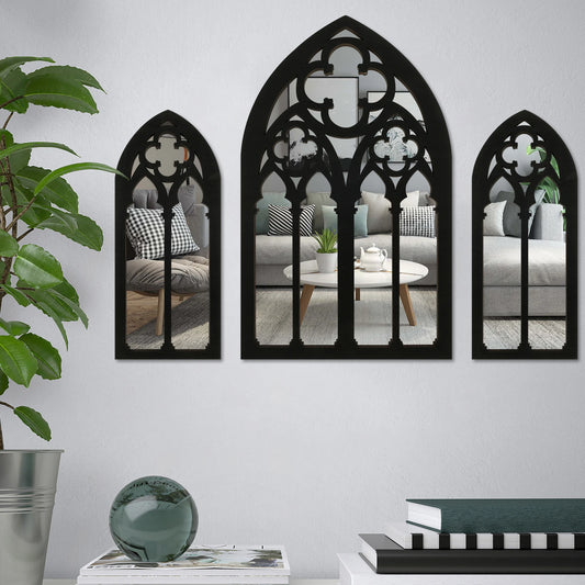 3Pcs Gothic Mirrors Wall Decor Arched Decor Mirror Wall Mounted Goth Room Decor Vintage Cathedral Window Mirror Entry Mirror terrifictrend
