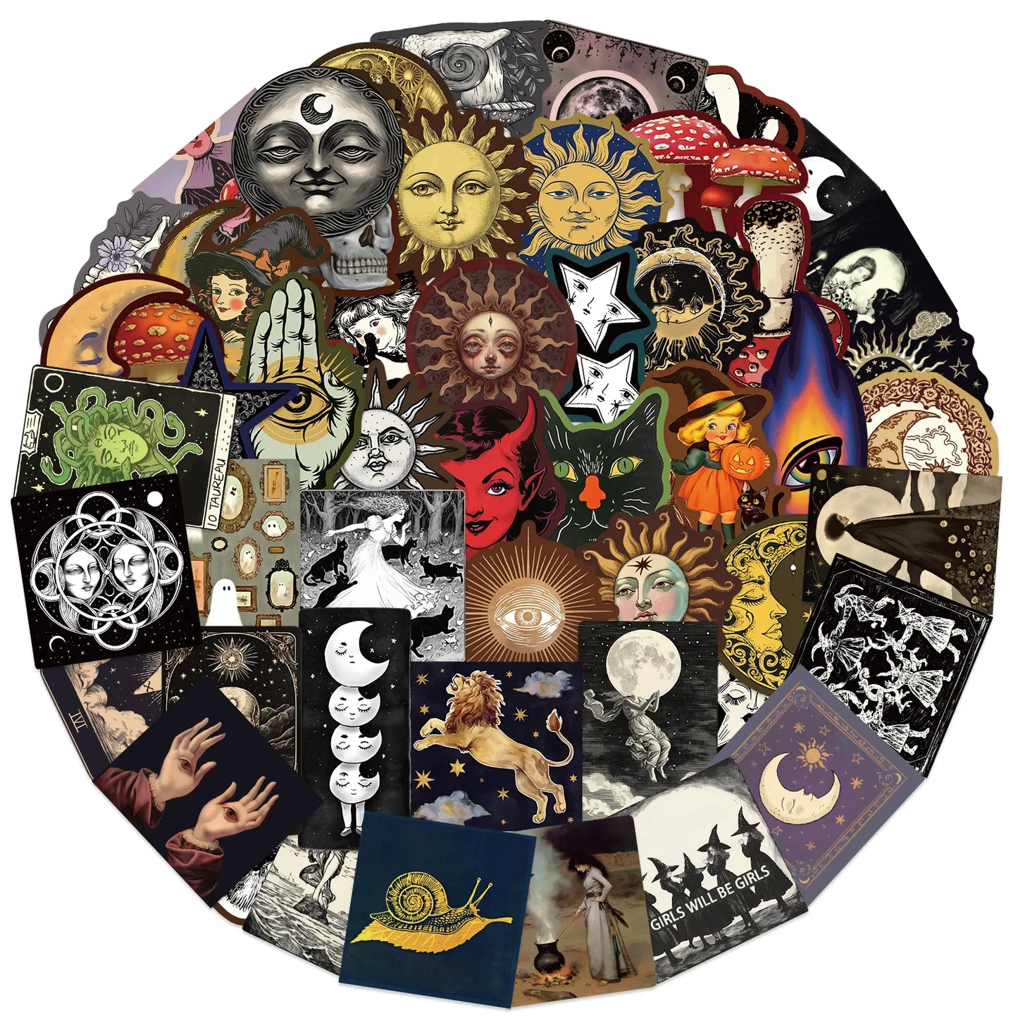 50Pcs Gothic Decor Graffiti Stickers Witch Moon Spooky DIY Stickers Skateboard Motorcycle Suitcase Phone Laptop Decals terrifictrend