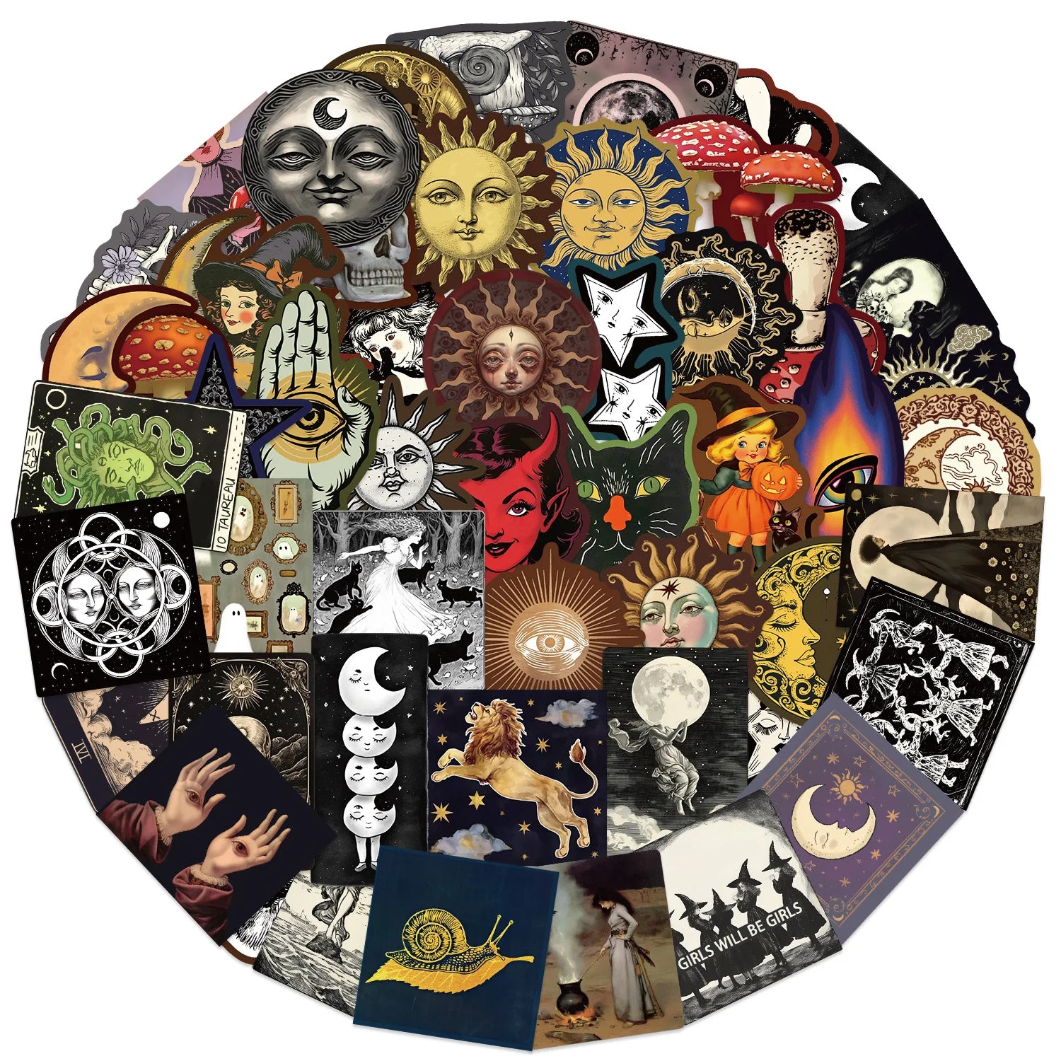 50Pcs Gothic Decor Graffiti Stickers Witch Moon Spooky DIY Stickers Skateboard Motorcycle Suitcase Phone Laptop Decals terrifictrend