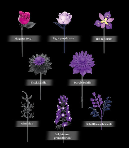 BuildMOC Purple Rose Botanical Building Block Set,Gothic Decor Artificial Rose Flower Bouquet Model Toys Valentines Day Gifts terrifictrend