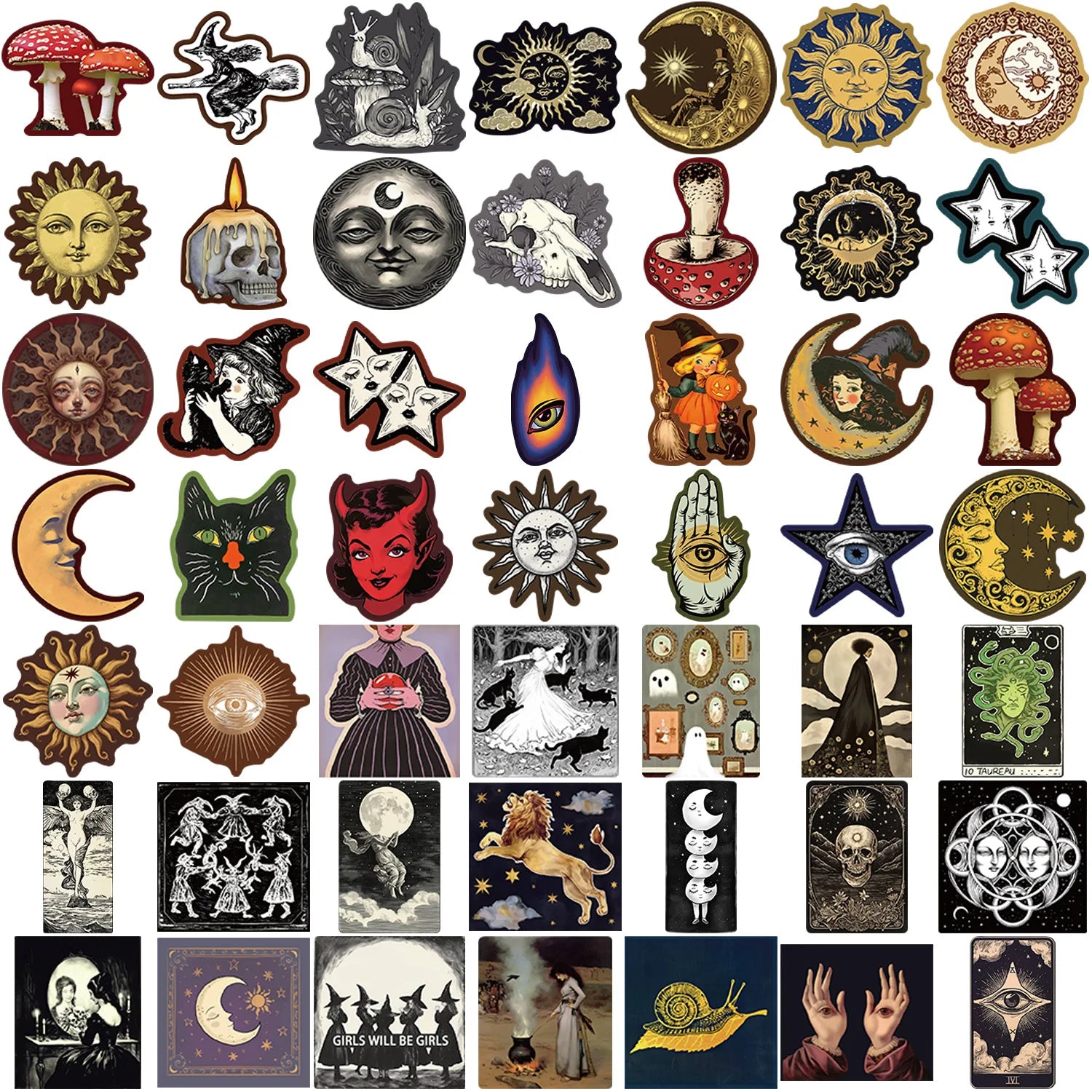 50Pcs Gothic Decor Graffiti Stickers Witch Moon Spooky DIY Stickers Skateboard Motorcycle Suitcase Phone Laptop Decals terrifictrend