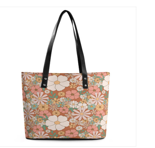 Custom Tote Hand Shoulder Bag 12 X 15 Spring Bohemian Boho Peach Orange Floral Terrifictrend