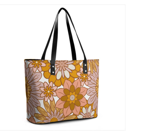 Custom Tote Hand Shoulder Bag 12 X 15 Spring Bohemian Orange Brown Floral NEW Terrifictrend