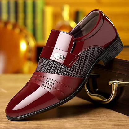 Wine Red Fashion Patchwork Leather Shoes For Men - terrifictrend