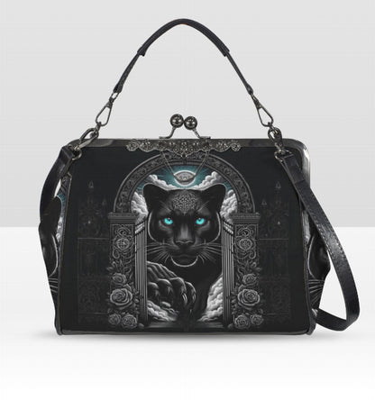 Dark Victorian Gothic Art Black Panther Gate   Shoulder Cross Body Bag Satchel Kisslock