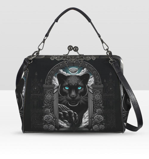 Dark Victorian Gothic Art Black Panther Gate   Shoulder Cross Body Bag Satchel Kisslock
