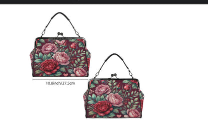 Victorian Valentine Red Pink Flowers Heart Shoulder Cross Body Hand Bag Satchel Kisslock