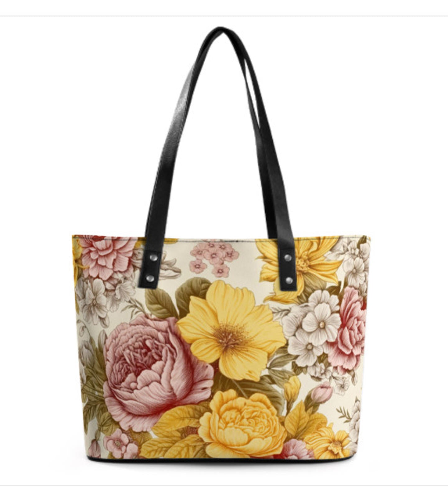 Custom Tote Hand Shoulder Bag 12 X 15 Spring Flowers Vintage Pink Yellow Cream Terrifictrend