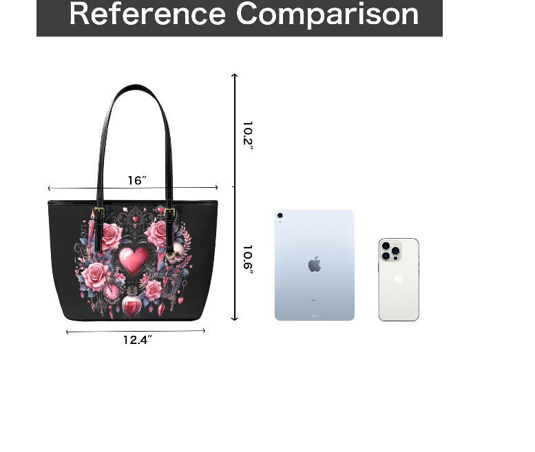 Custom Tote Hand Shoulder Bag 12 X 15 Gothic Black Pink Roses Skull Candle Heart Terrifictrend