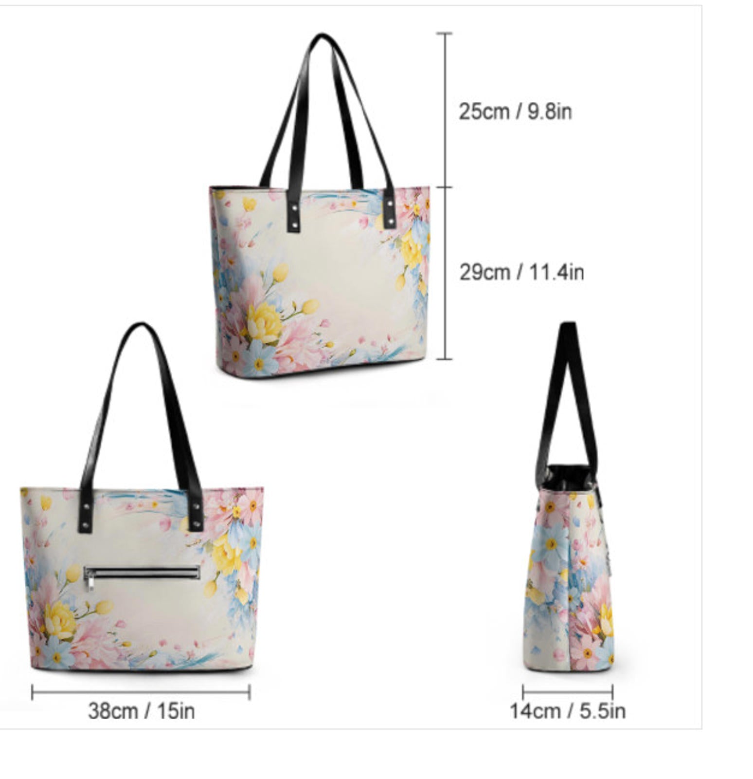 Custom Tote Hand Shoulder Bag 12 X 15 Spring Flowers Pastel Blue Yellow Pink NEW Terrifictrend