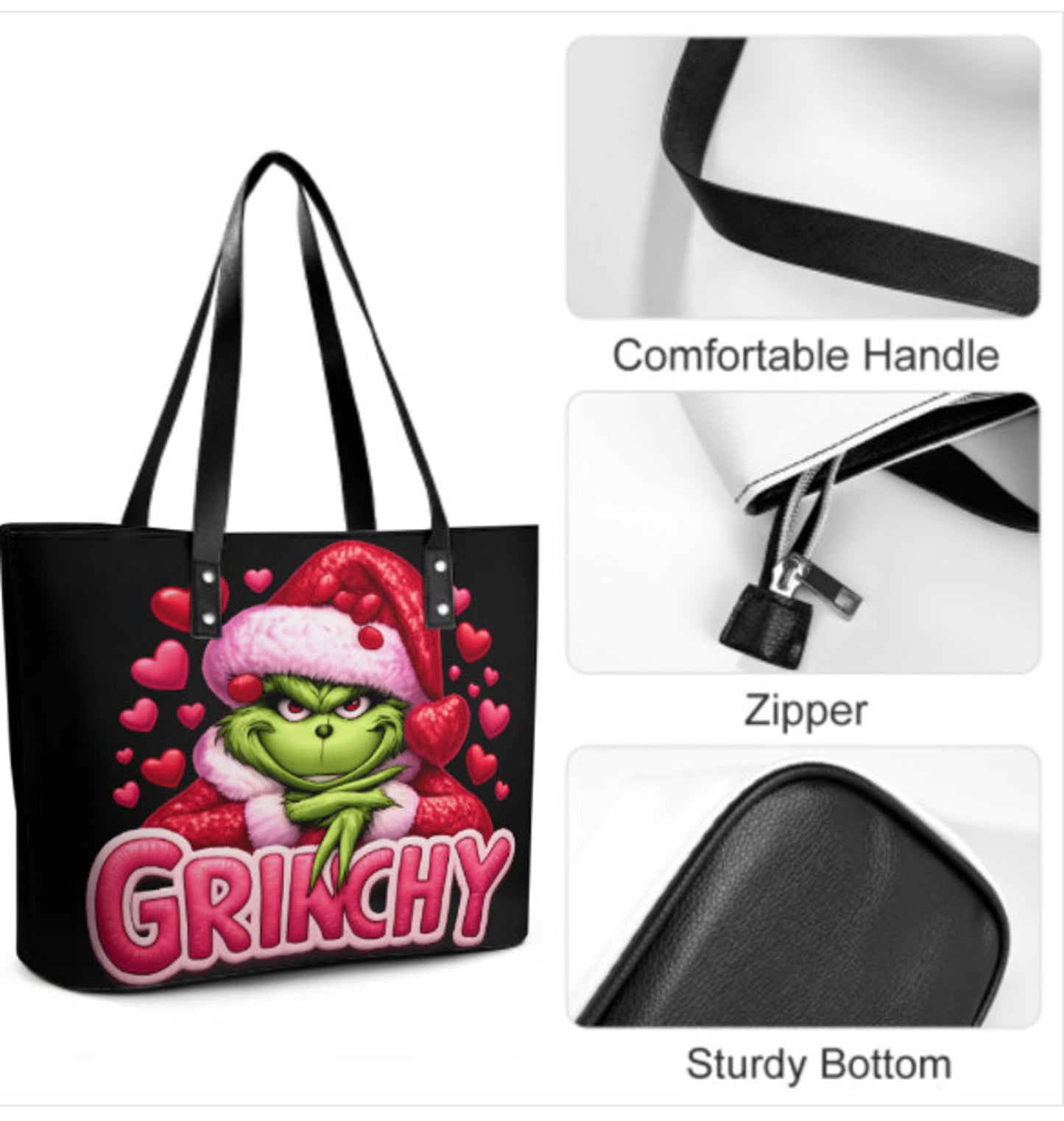 Tote Hand Shoulder Bag 12 X 15 The Grinch Pink Grinchy Heart Valentine's Day NEW Terrifictrend
