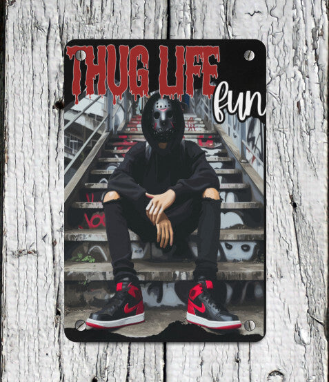 Thug Life Urban Art Jason Voorhees Friday the 13th Metal Wall Decor Horror 8x12 Unbranded