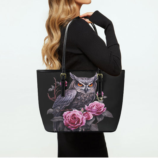 Custom Tote Hand Shoulder Bag 12 X 15 Gothic Pink Purple Black Owl Roses Terrifictrend