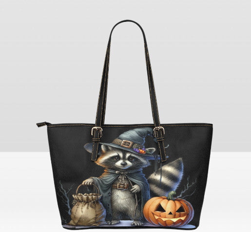 Custom Tote Hand Shoulder Bag 12 X 15 Gothic Racoon Witch Pumpkin Halloween Terrifictrend