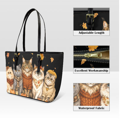 Custom Tote Hand Shoulder Bag 12 X 15 Fall Halloween Cats in Sweaters Scarves Terrifictrend