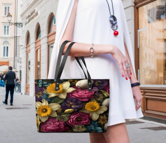 Custom Tote Hand Shoulder Bag 12 X 15 Spring Eggs Flowers Easter Mother's Day Terrifictrend