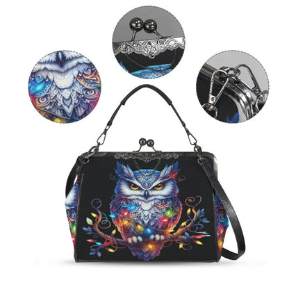 Gothic Victorian Christmas Owl w/Lights  Holiday Shoulder Cross Body Bag Satchel Kisslock