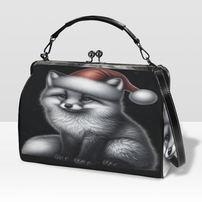 Gothic Christmas Fox Santa Hat Hand Shoulder Cross Body Bag Satchel 9 x 13 Gift Kisslock