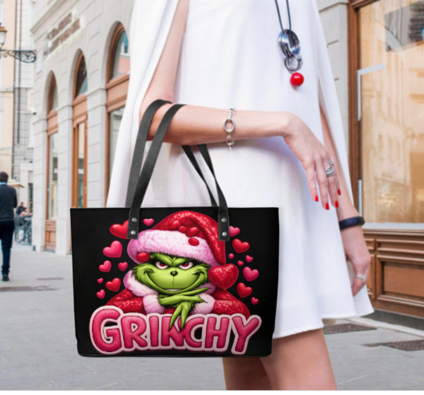 Tote Hand Shoulder Bag 12 X 15 The Grinch Pink Grinchy Heart Valentine's Day NEW Terrifictrend