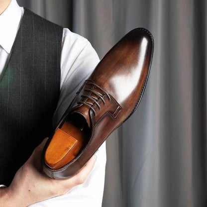 Men's Leather Shoes Breathable Lace Up Hand-rub Color - terrifictrend