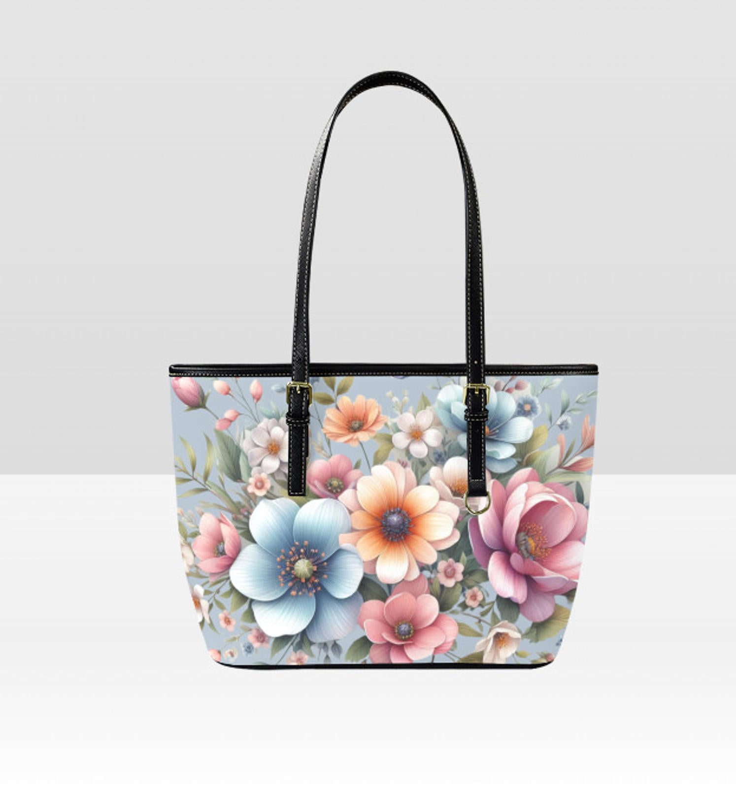 Custom Tote Hand Shoulder Bag 12 X 15 Spring Pink Blue Peach Flowers Gift Idea Terrifictrend