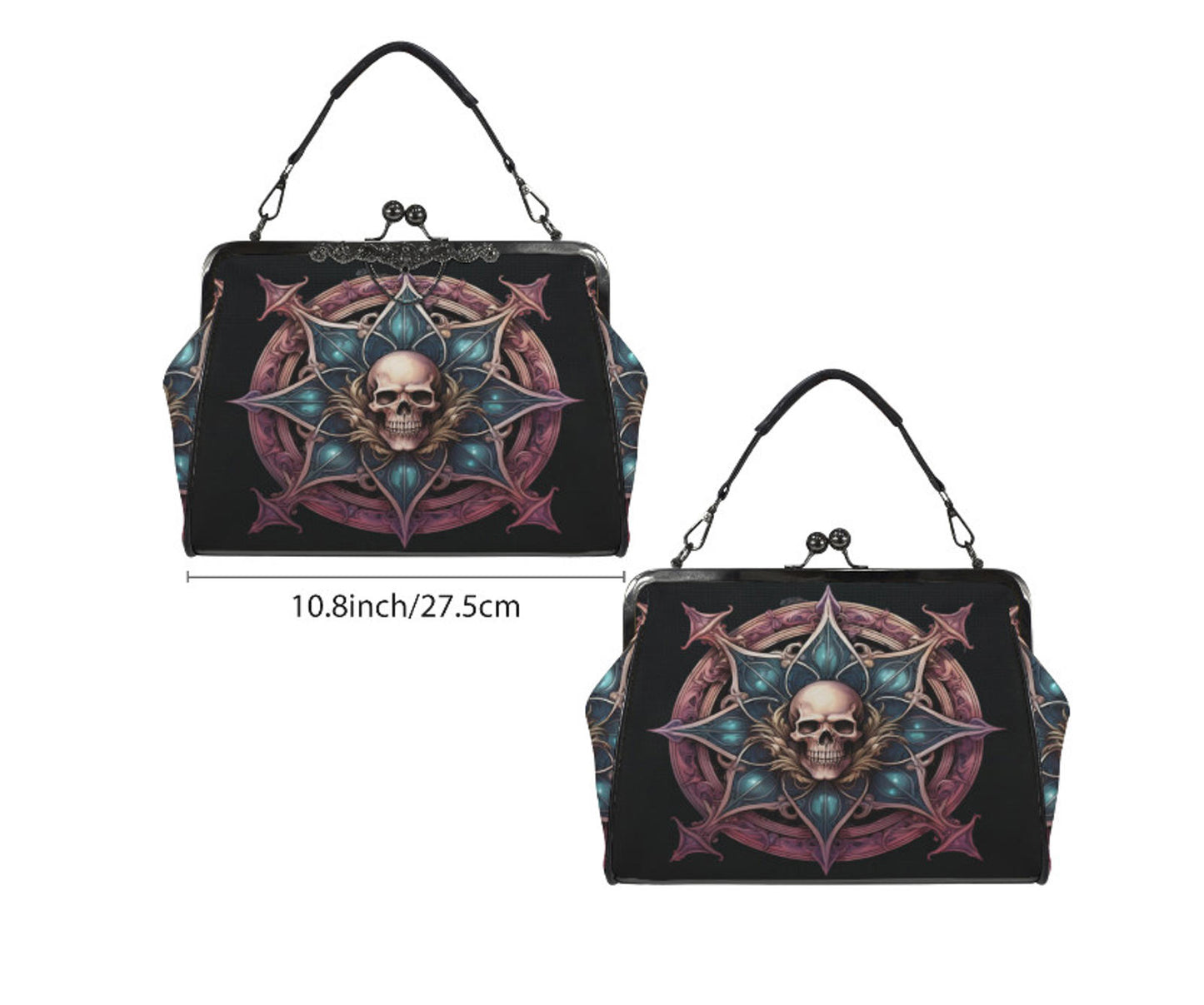 Dark Victorian Gothic Medieval Skull Shieldl Shoulder Cross Body Bag Satchel NEW Kisslock