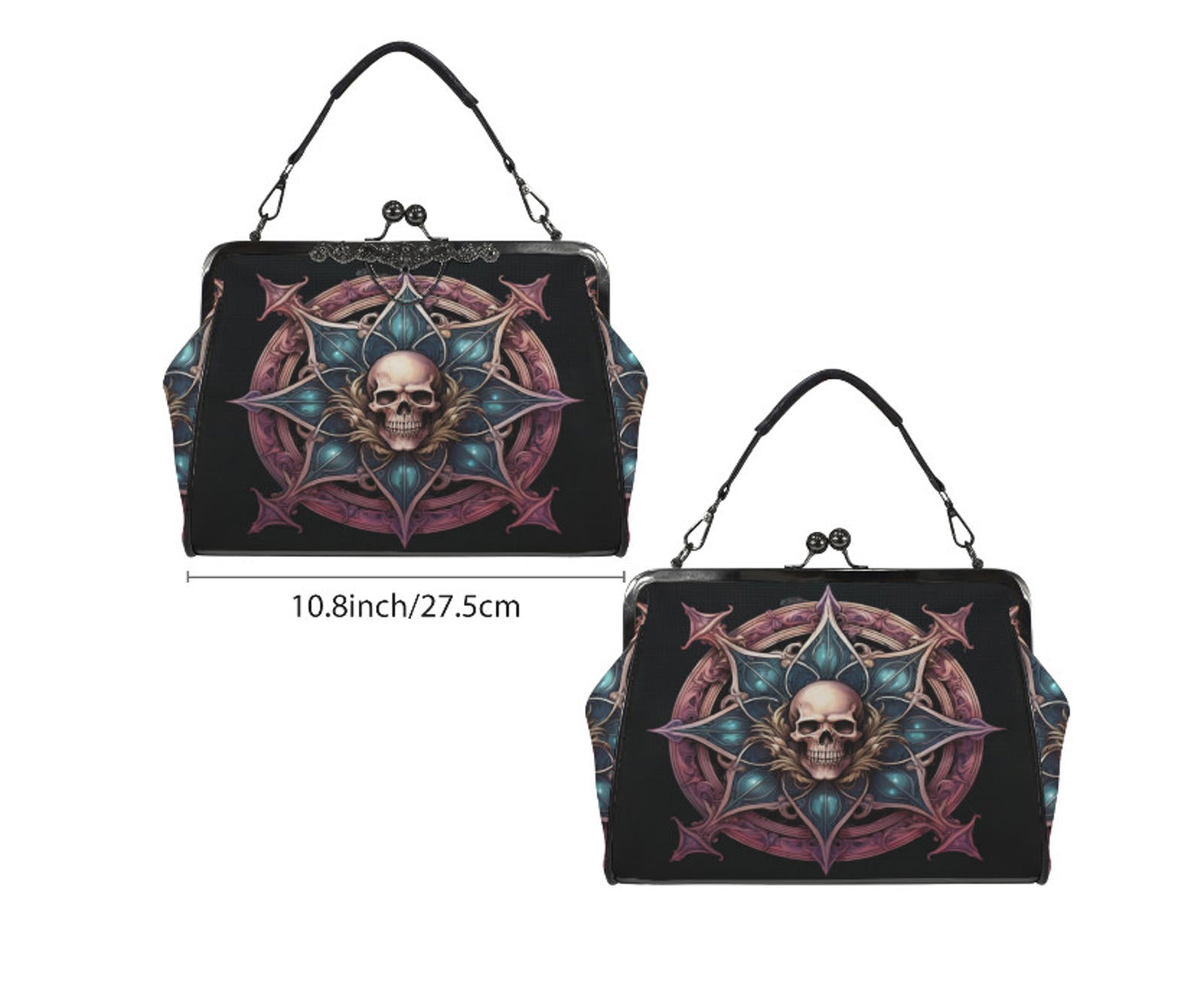 Dark Victorian Gothic Medieval Skull Shieldl Shoulder Cross Body Bag Satchel NEW Kisslock