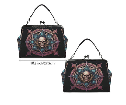 Dark Victorian Gothic Medieval Skull Shieldl Shoulder Cross Body Bag Satchel NEW Kisslock