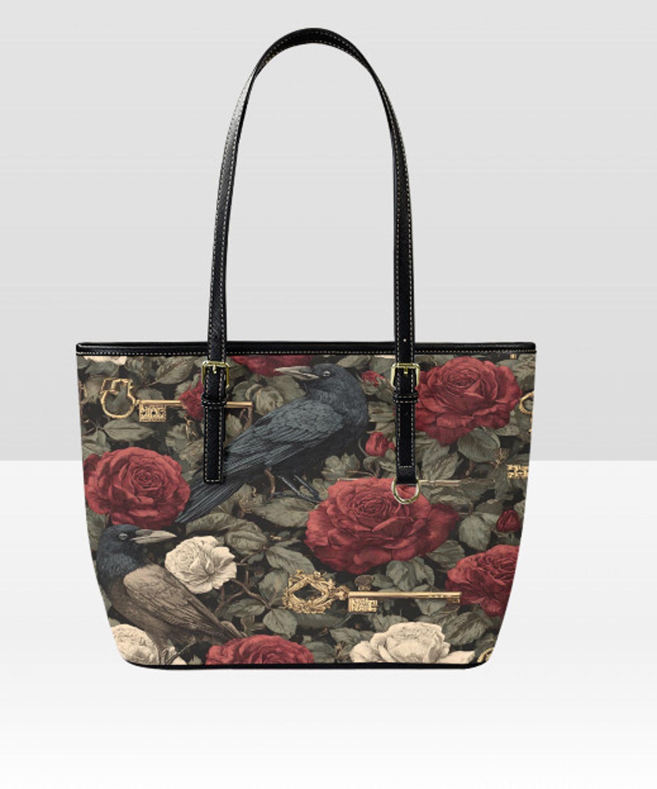 Custom Tote Hand Shoulder Bag 12 X 15 Gothic Victorian Crow Burgundy Roses NEW Terrifictrend