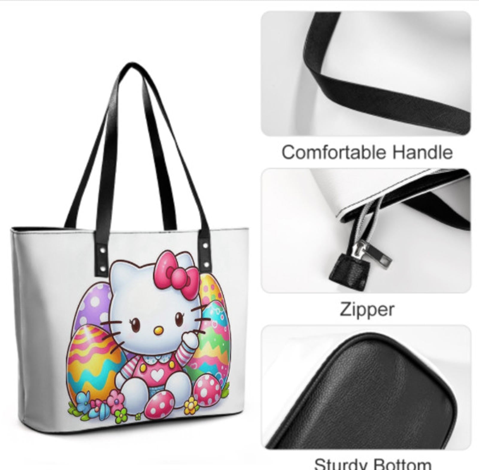 Custom Tote Hand Shoulder Bag 12 X 15 Spring Happy Easter Eggs Hello Kitty Art Terrifictrend
