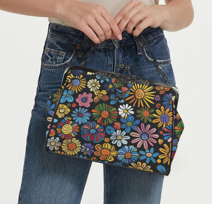 Whimsical Flower Art Spring Mother's Day Shoulder Cross Body Bag Satchel NEW Kisslock