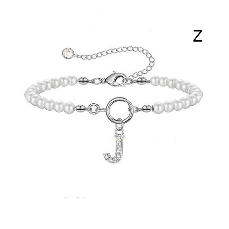 2024 New Fashion Toggle Clasp Initial Bracelet Women A-Z Letter Pendant 6mm Pearl Bracelet For Women Jewelry Gift