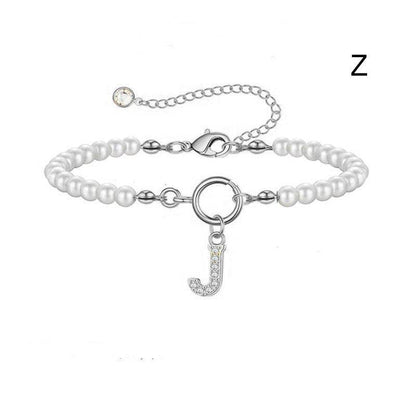2024 New Fashion Toggle Clasp Initial Bracelet Women A-Z Letter Pendant 6mm Pearl Bracelet For Women Jewelry Gift