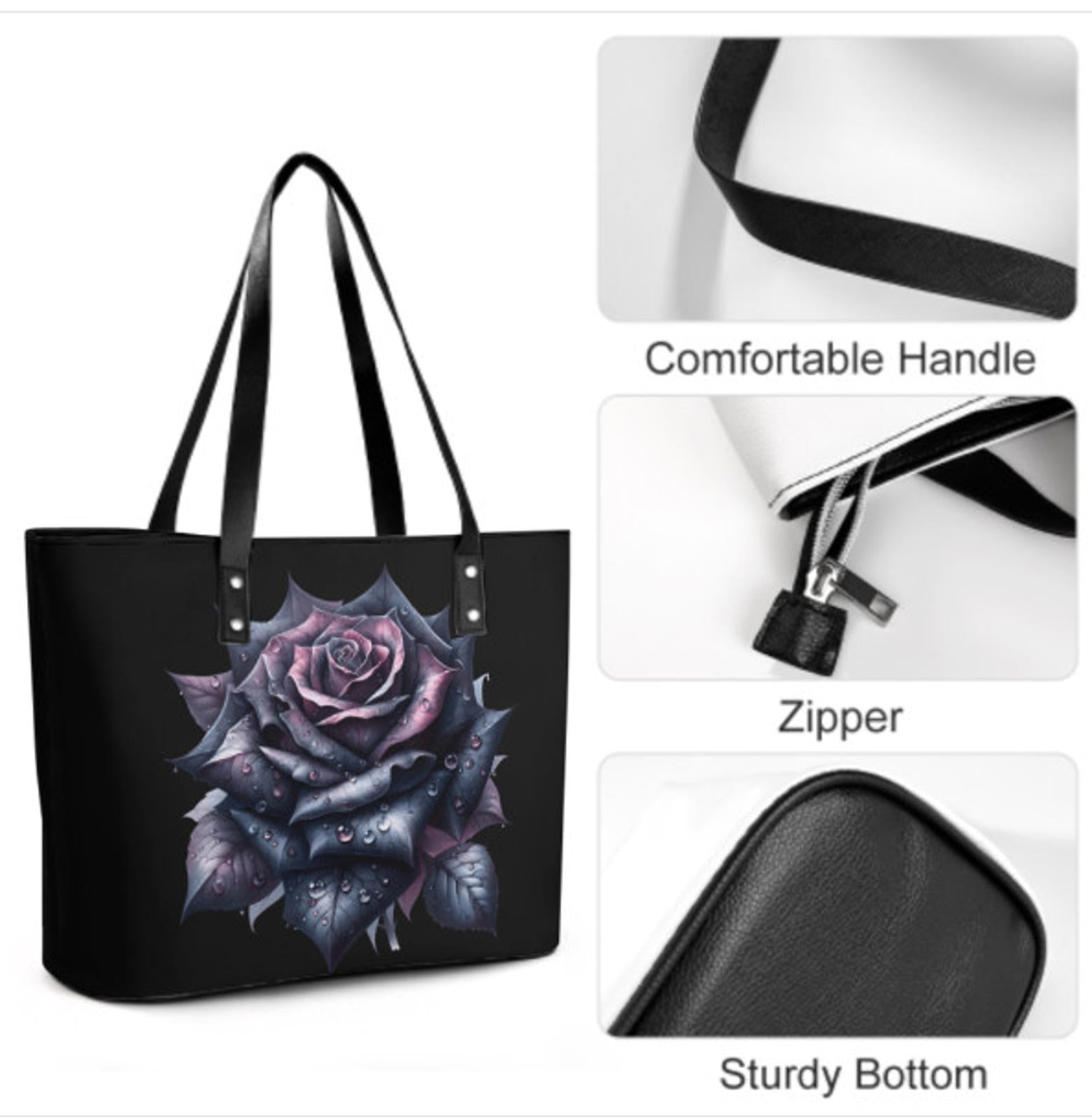 Custom Tote Hand Shoulder Bag 12 X 15 Gothic Spring Purple Rose Mother's Day Art Terrifictrend