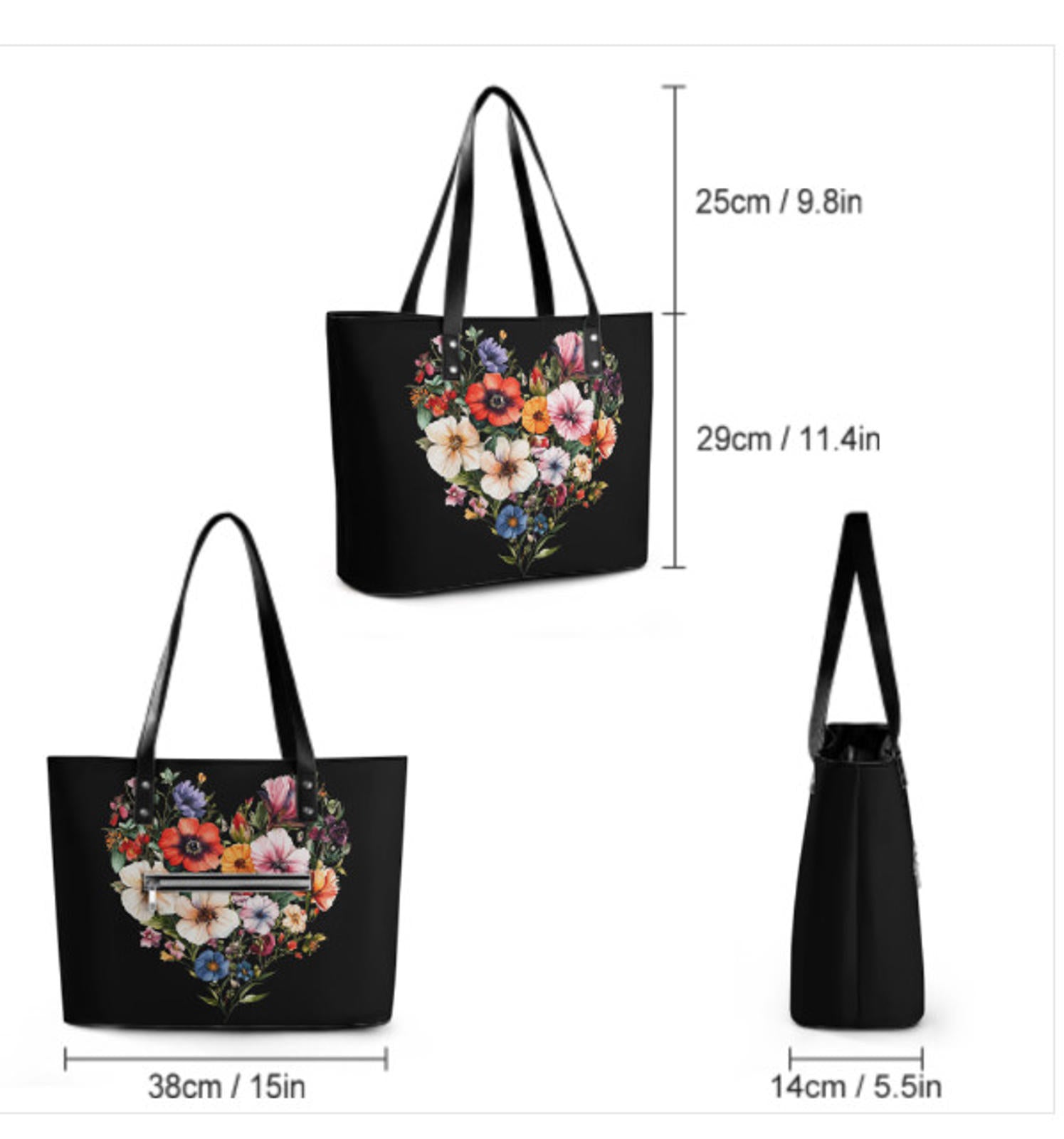 Custom Tote Hand Shoulder Bag 12 X 15 Bright Colors Spring Flowers Heart Gift Terrifictrend