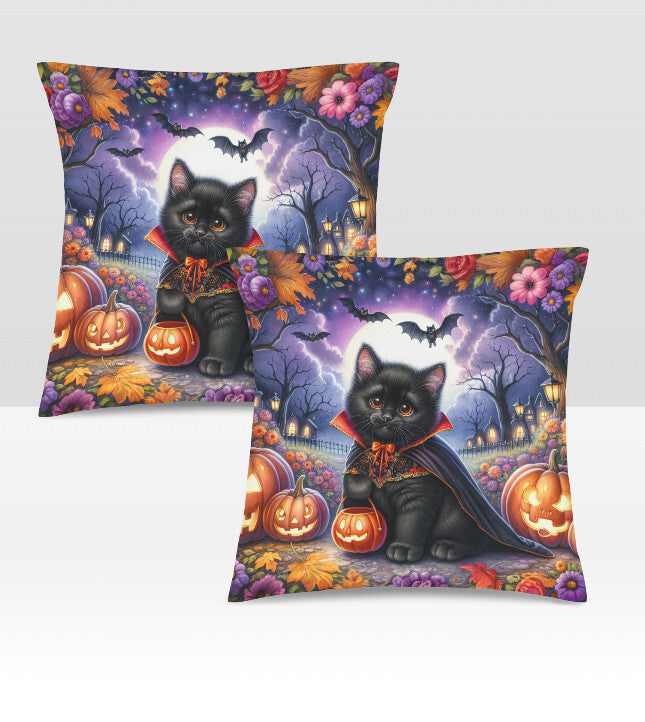 Cute Jack O Lantern Black Cat Throw Pillow Cover Halloween Home Decor 18x18 Unbranded