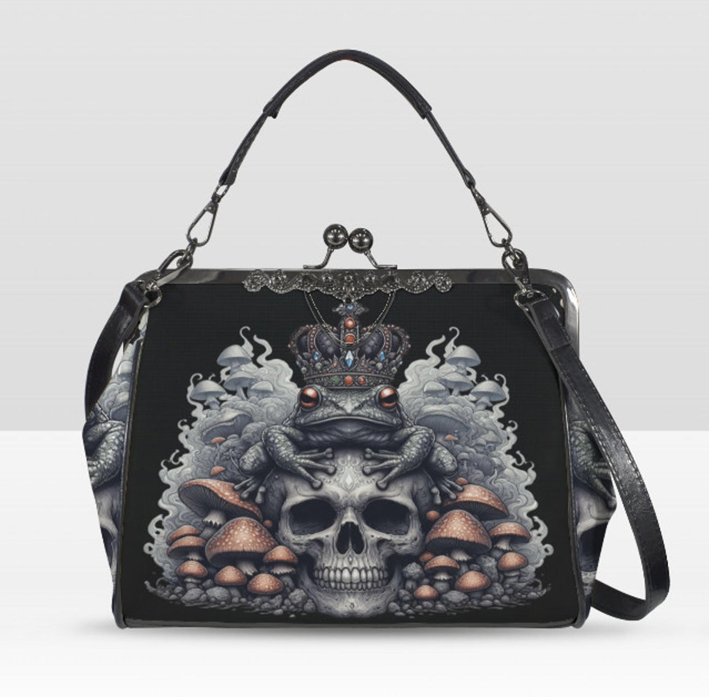Dark Victorian Gothic Art Skull Toad Frog King Shoulder Cross Body Bag Satchel Kisslock