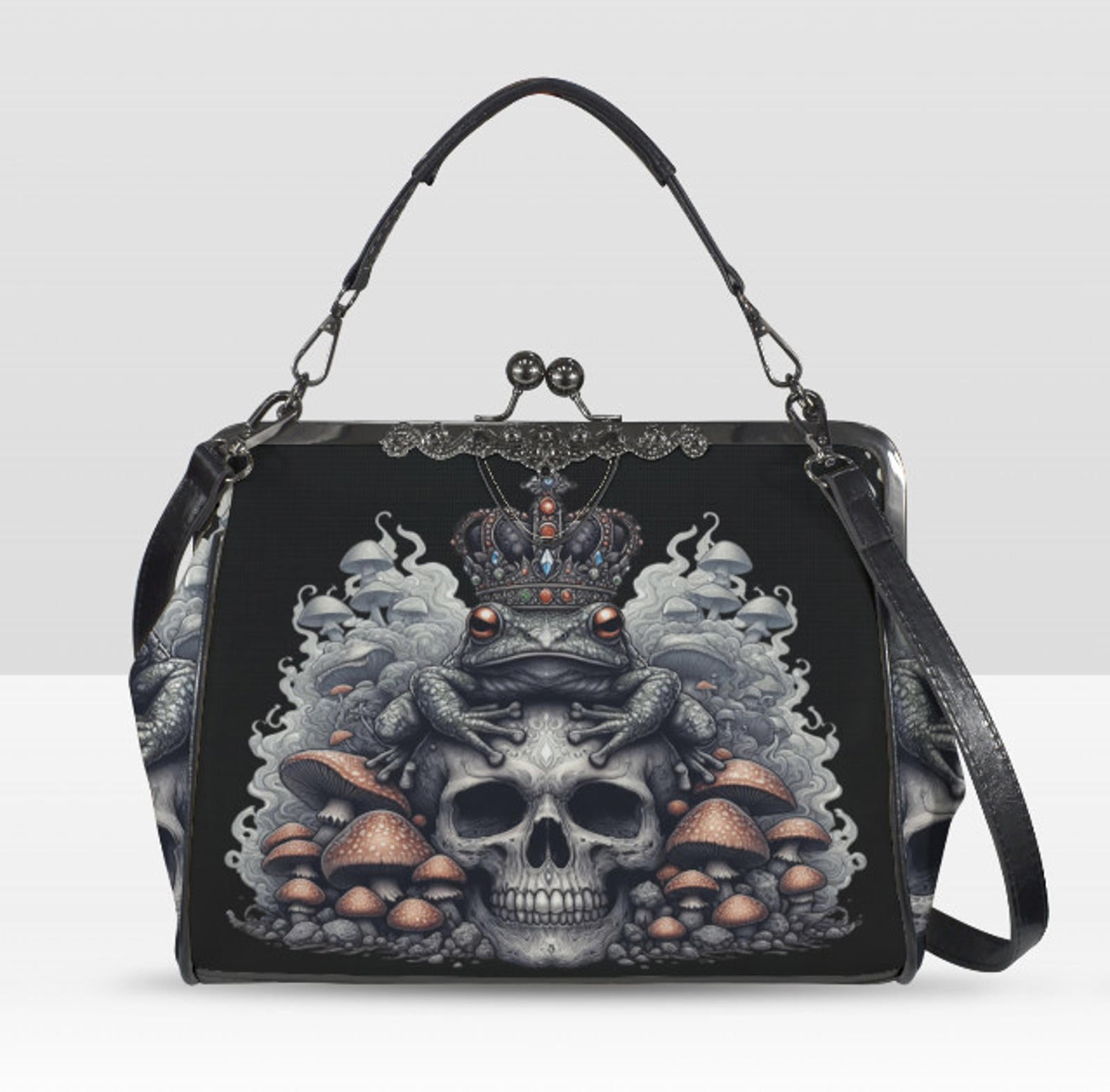 Dark Victorian Gothic Art Skull Toad Frog King Shoulder Cross Body Bag Satchel Kisslock