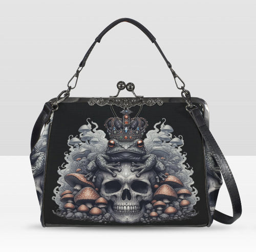 Dark Victorian Gothic Art Skull Toad Frog King Shoulder Cross Body Bag Satchel Kisslock
