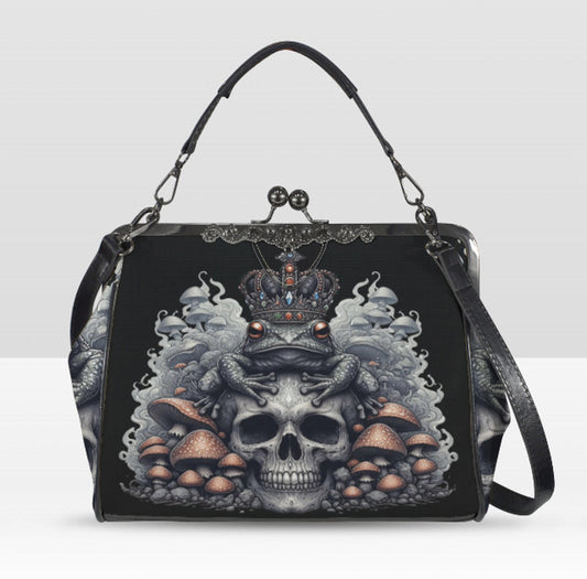 Dark Victorian Gothic Art Skull Toad Frog King Shoulder Cross Body Bag Satchel Kisslock