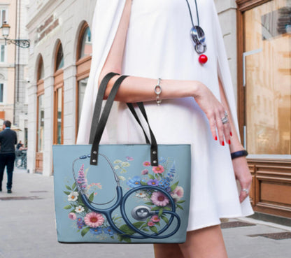 Custom Tote Hand Shoulder Bag 12 X 15 Blue Floral Nurse Doctor Holiday Gift  NEW Terrifictrend