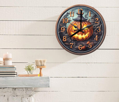 Halloween Fun Creepy Jack o Lantern Wood 12" Wall Clock Battery Operated NEW Temptations by Tara