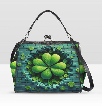 St Patricks Day Green Clover Shamrocks Cute Shoulder Cross Body Bag Satchel Kisslock