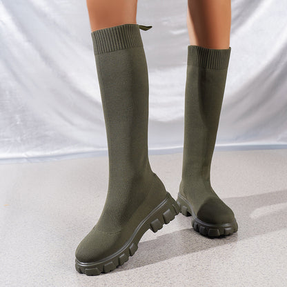 Fashion Knitted Boots Women's Flyweaving Breathable Thick-soled Skinny Boots Winter Fall Shoes Cj
