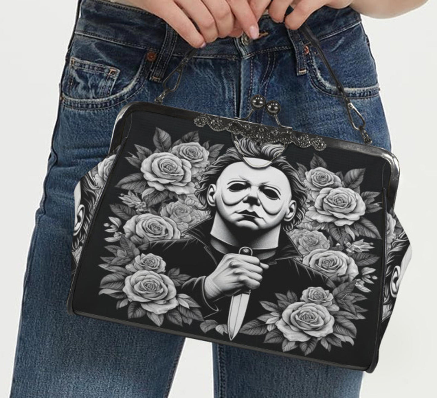 Horror Movie Halloween Floral Michael Myers Shoulder Cross Body Bag Satchel NEW Kisslock
